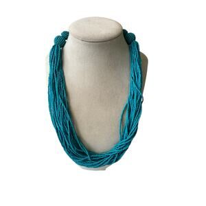 LOFT Turquoise Glass Sea Beads Necklace Boho Cruise Vacation